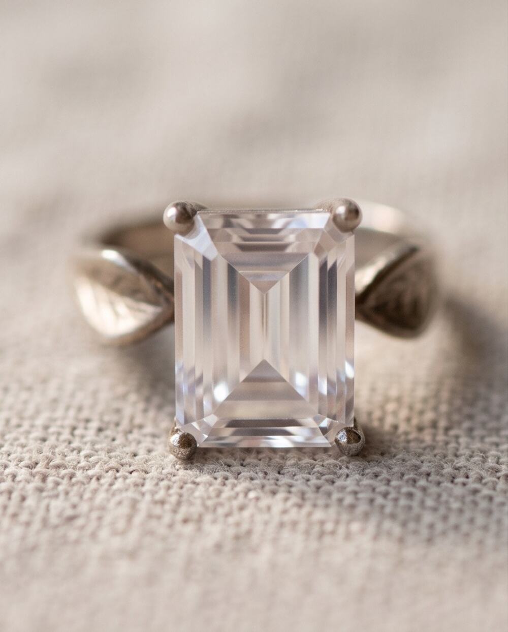 1940s Emerald Cut Engagement Ring Signed Foster Sterling Silver Size 9
